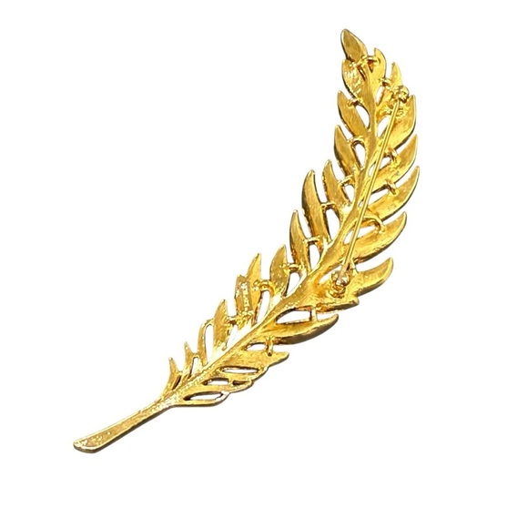 Vintage Trifari Gold Tone Feather Leaf Brooch Pin 4” Modernist Statement - Picture 2 of 4